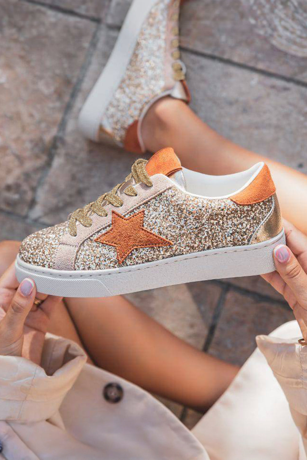 Armani Sequined Lace Up Sneakers-3