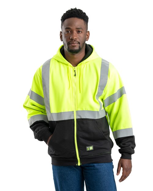Berne Apparel - Men's Hi-Vis Class 3 Color Block Full-Zip Hooded Sweatshirt - HVF023-0