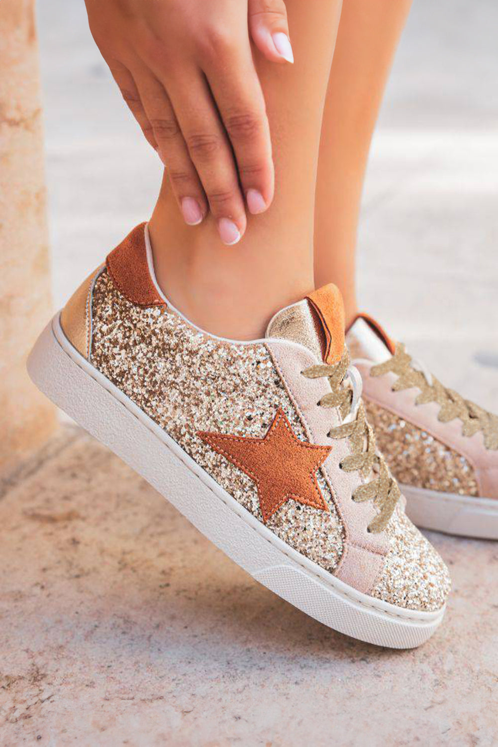 Armani Sequined Lace Up Sneakers-0
