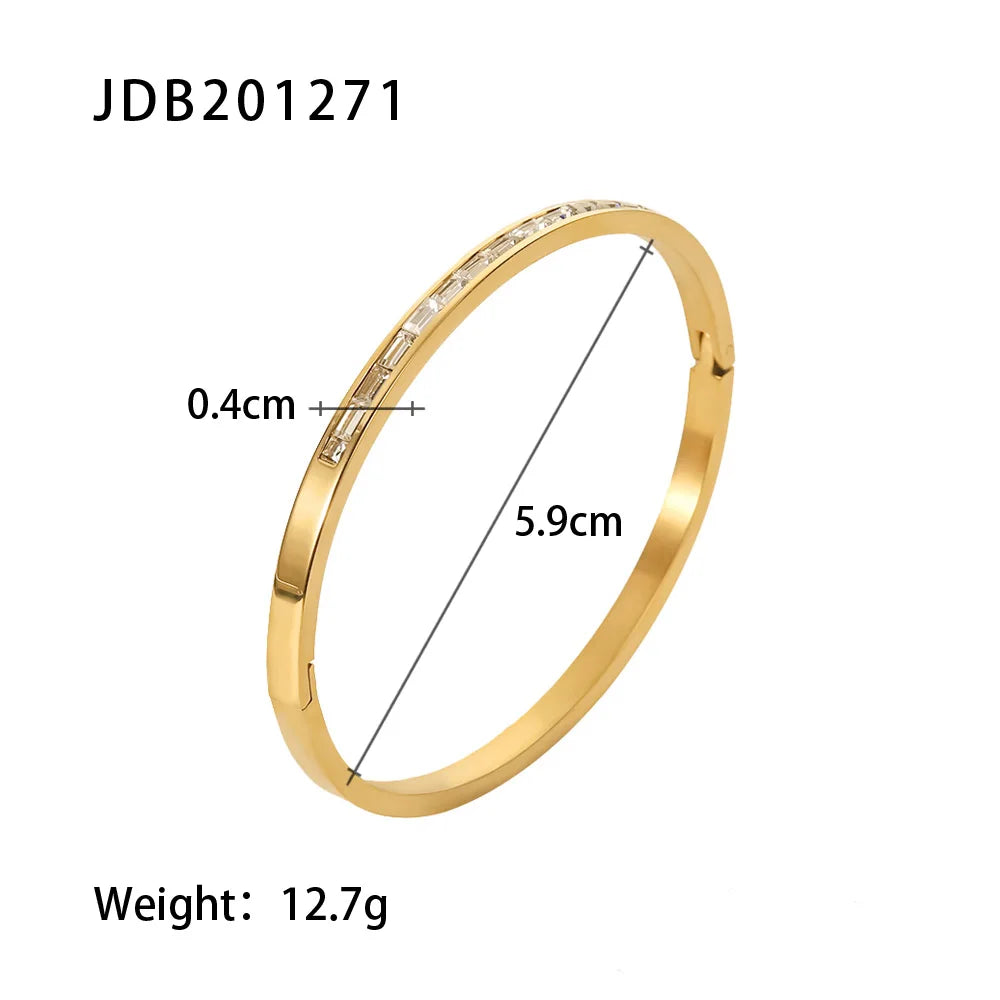 Uworld Simple Statement 18k Gold Color Cuff bracelet Stainless Steel Jewelry Waterproof Opening Cubic Zirconia Bangles For Women