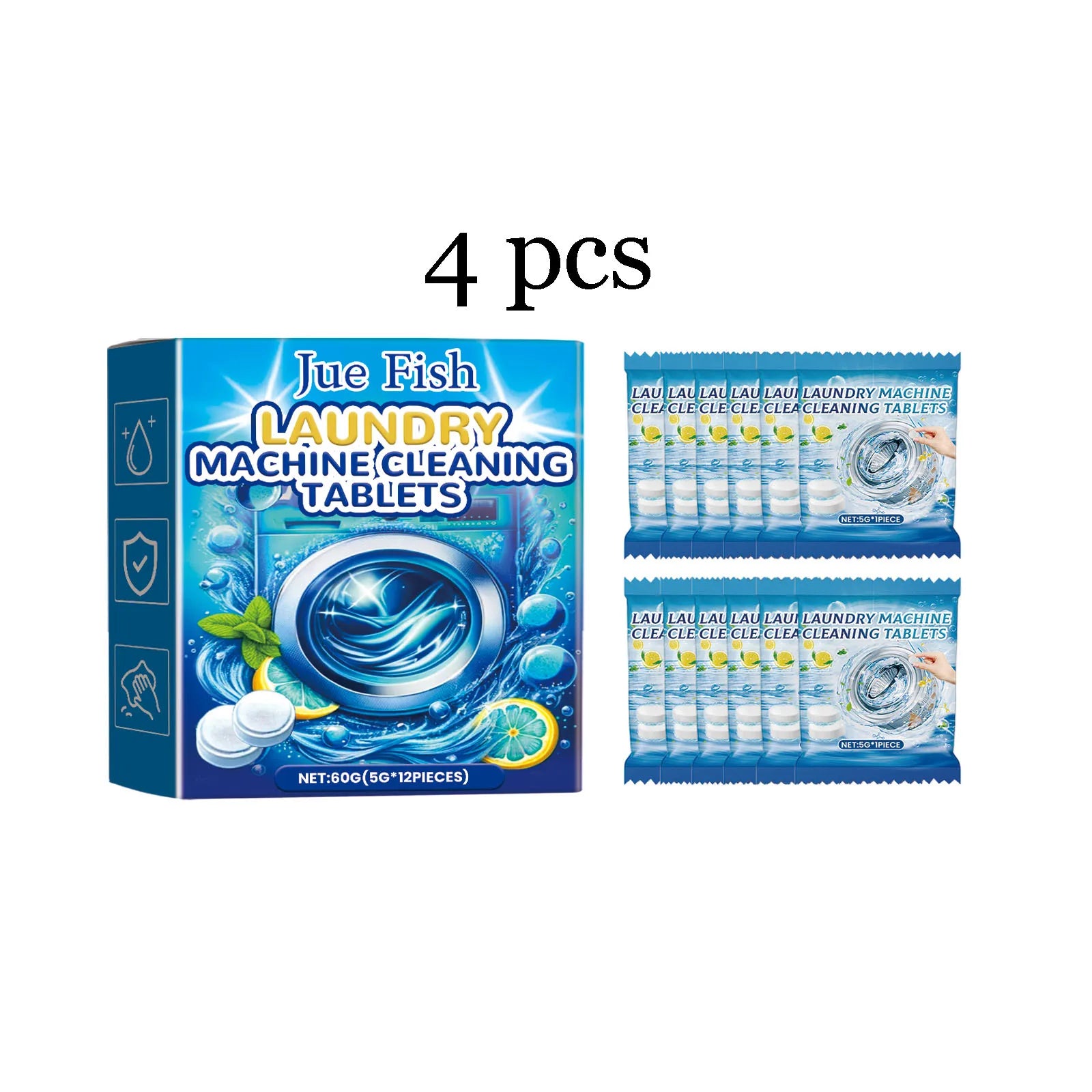 Jue-fish Laundry Machine Effervescent Tablets Descaling Cleaning Tank Stains Powerful Dirt Removal Washing Machine Cleaner Sheet