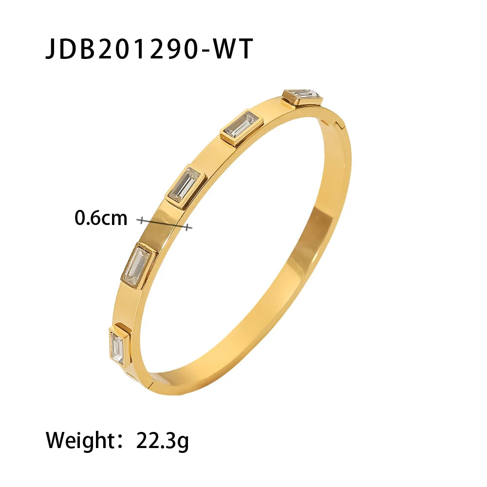 Uworld Simple Statement 18k Gold Color Cuff bracelet Stainless Steel Jewelry Waterproof Opening Cubic Zirconia Bangles For Women