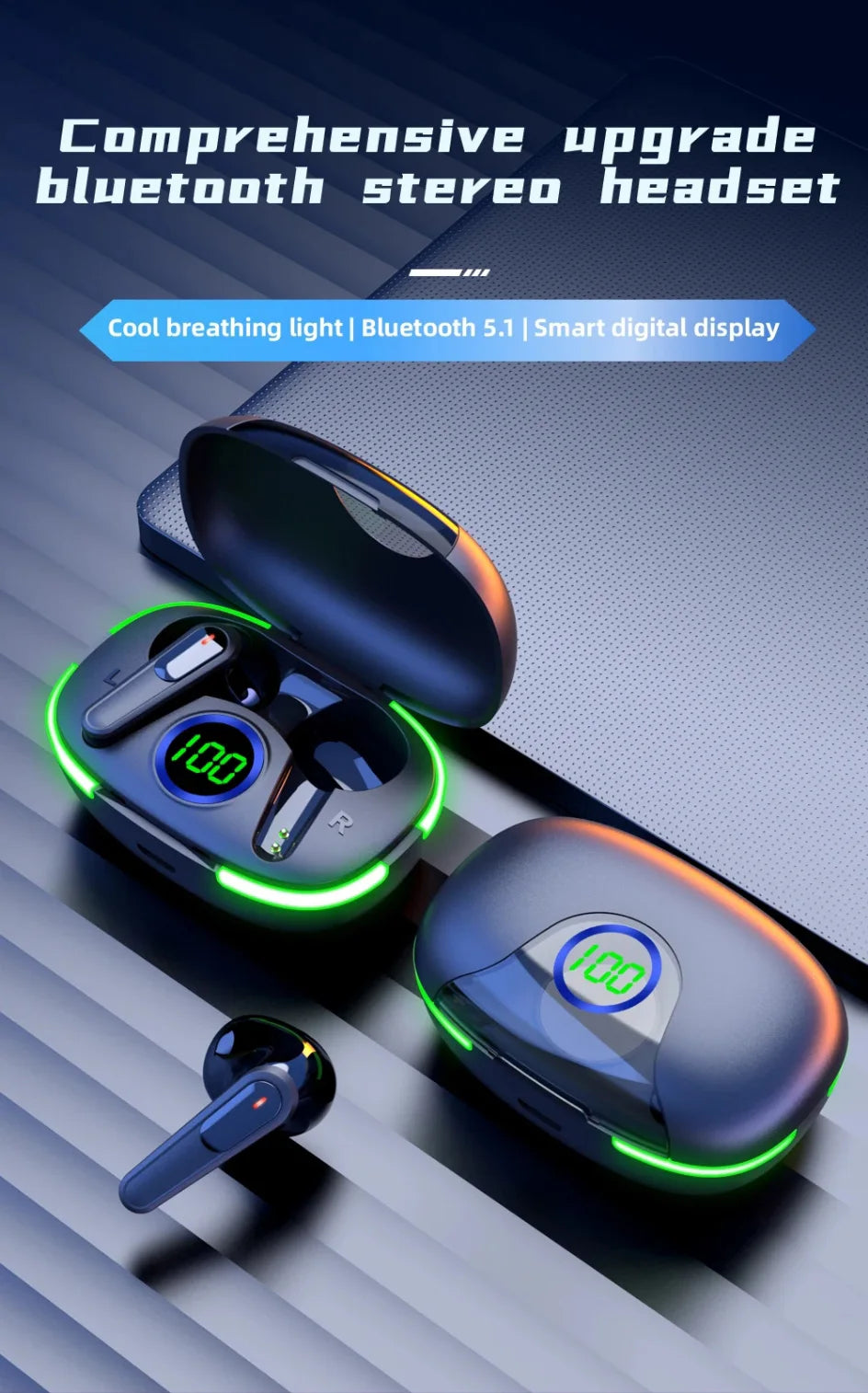 Bluetooth Earbuds Wireless Bluetooth Headset with Mic LED Display Earbuds Wireless Headphones Air Fone Bluetooth Earphones