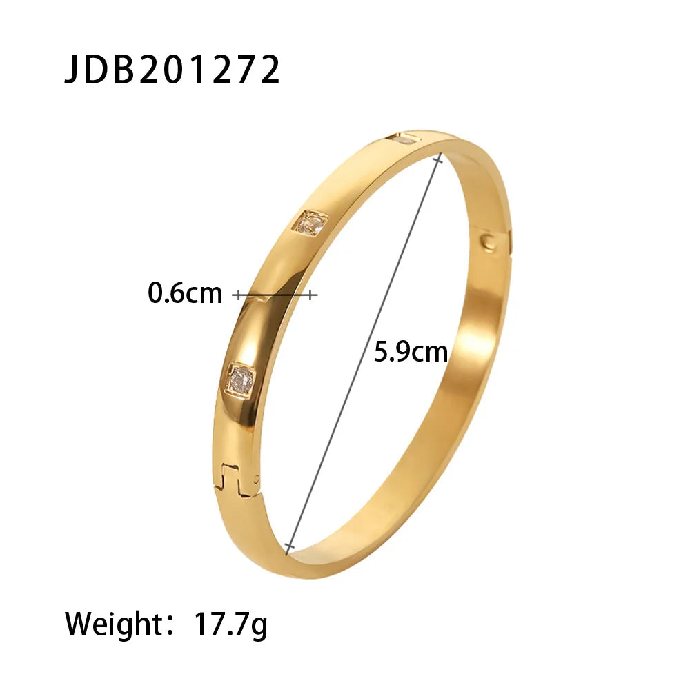 Uworld Simple Statement 18k Gold Color Cuff bracelet Stainless Steel Jewelry Waterproof Opening Cubic Zirconia Bangles For Women