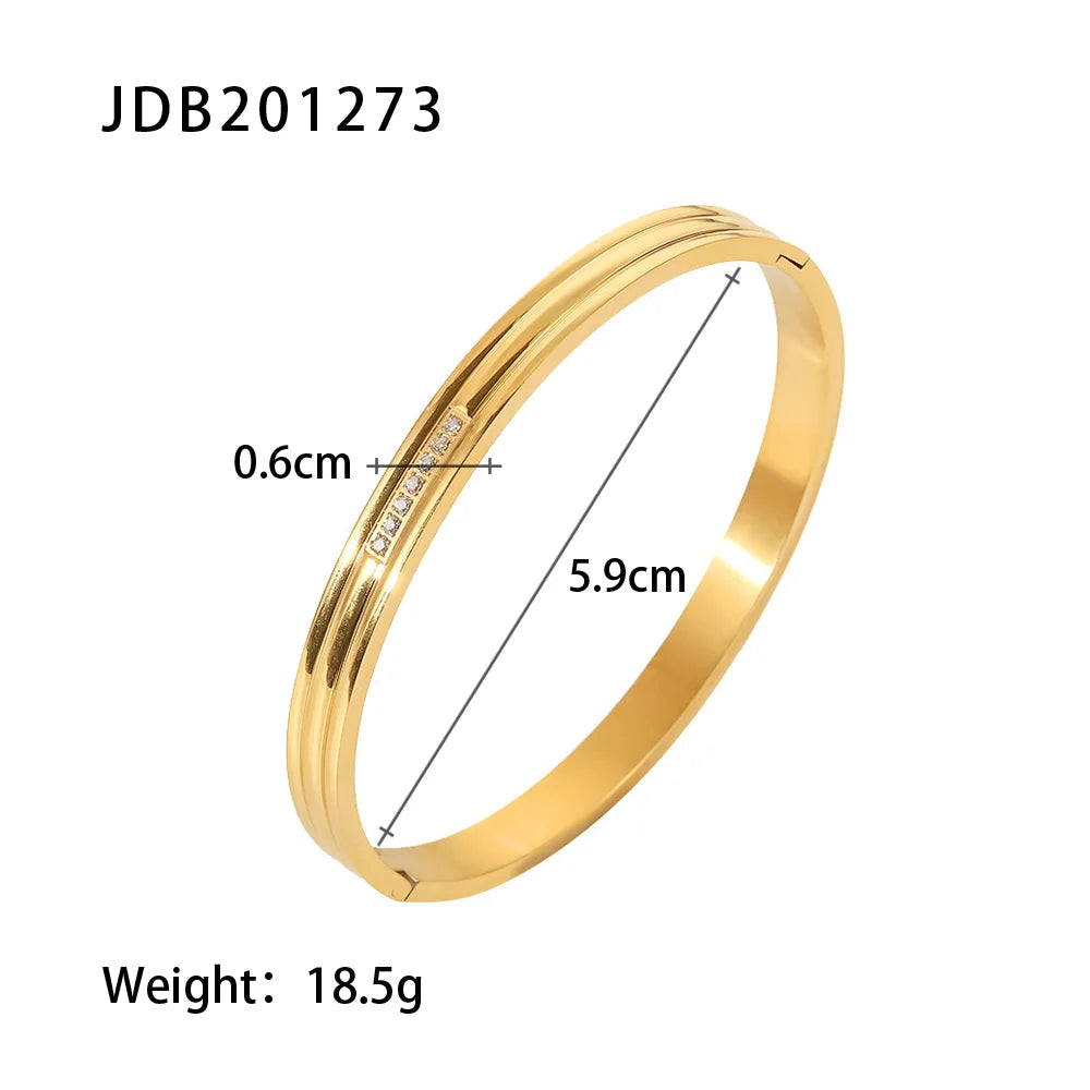 Uworld Simple Statement 18k Gold Color Cuff bracelet Stainless Steel Jewelry Waterproof Opening Cubic Zirconia Bangles For Women