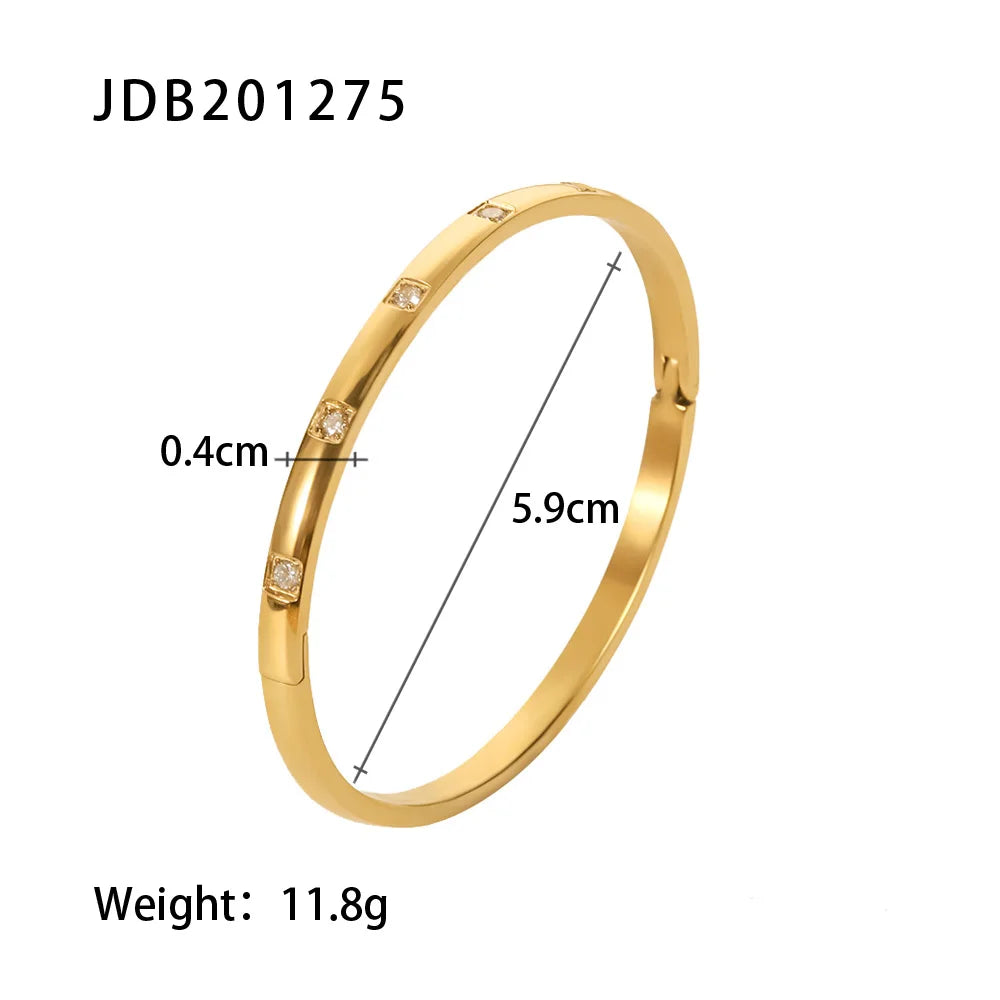 Uworld Simple Statement 18k Gold Color Cuff bracelet Stainless Steel Jewelry Waterproof Opening Cubic Zirconia Bangles For Women