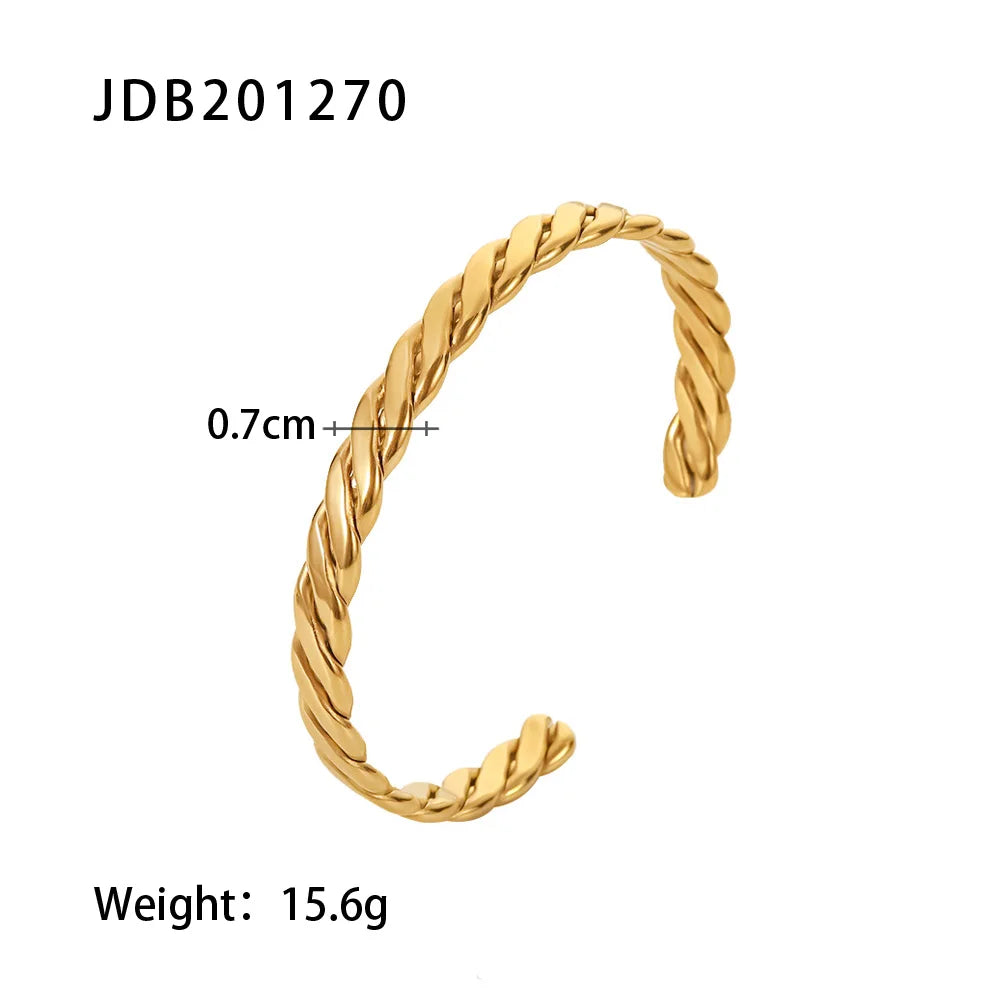 Uworld Simple Statement 18k Gold Color Cuff bracelet Stainless Steel Jewelry Waterproof Opening Cubic Zirconia Bangles For Women
