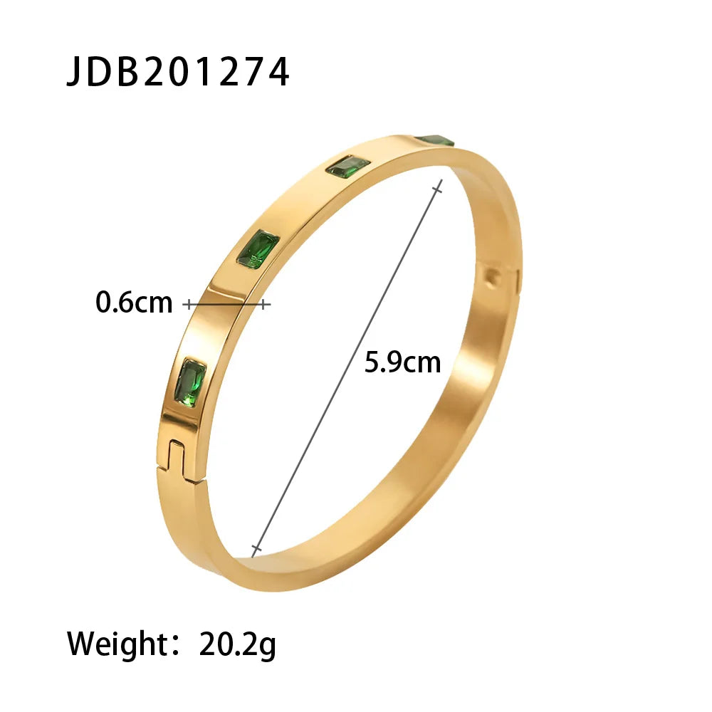 Uworld Simple Statement 18k Gold Color Cuff bracelet Stainless Steel Jewelry Waterproof Opening Cubic Zirconia Bangles For Women