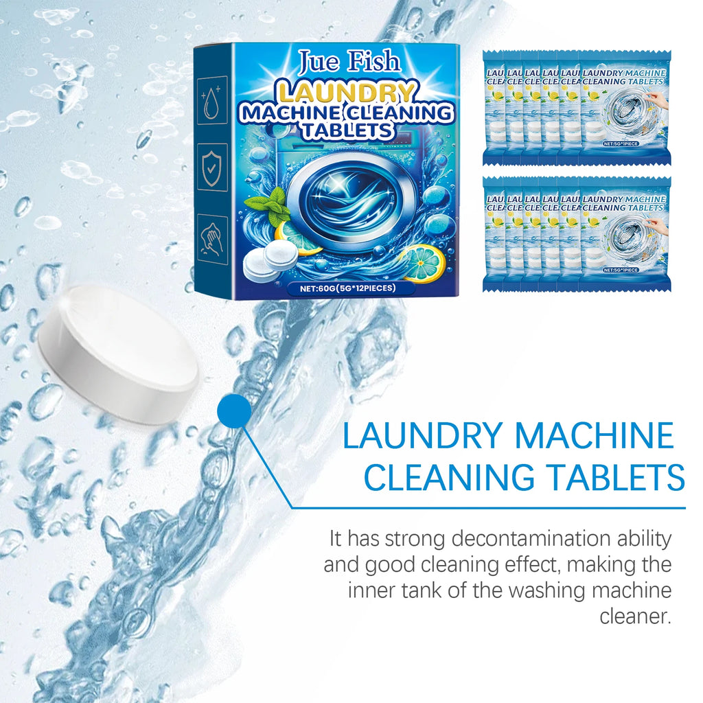 Jue-fish Laundry Machine Effervescent Tablets Descaling Cleaning Tank Stains Powerful Dirt Removal Washing Machine Cleaner Sheet