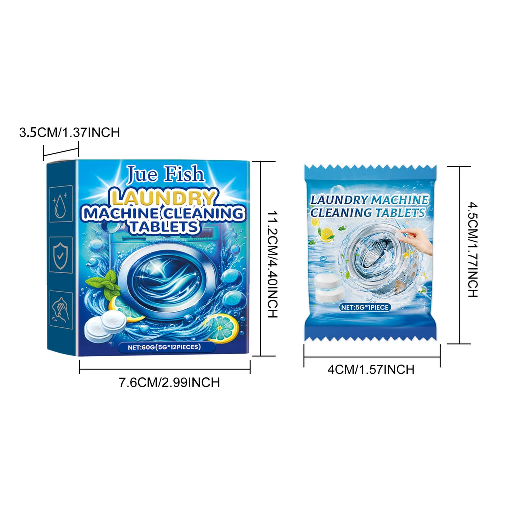 Jue-fish Laundry Machine Effervescent Tablets Descaling Cleaning Tank Stains Powerful Dirt Removal Washing Machine Cleaner Sheet
