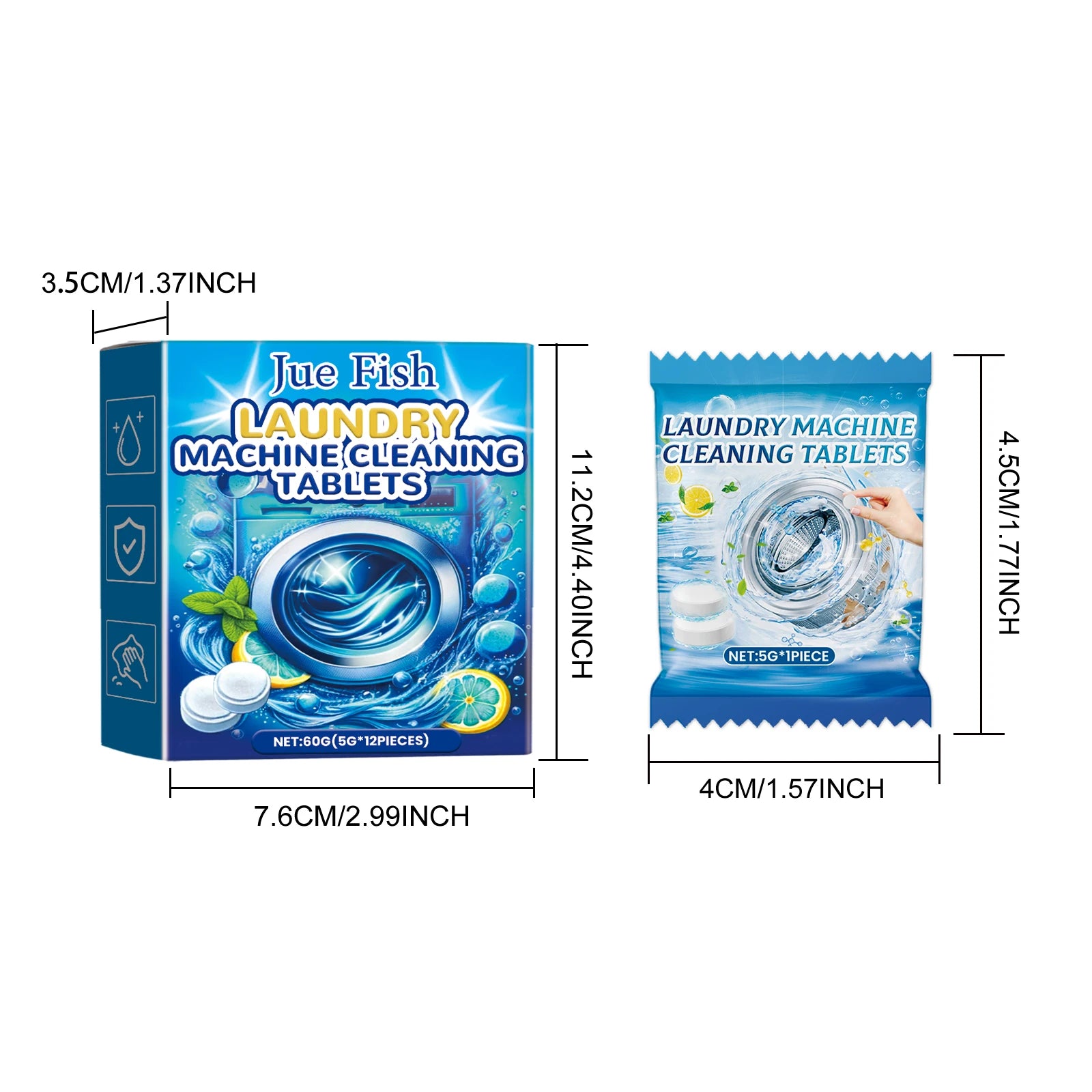 Jue-fish Laundry Machine Effervescent Tablets Descaling Cleaning Tank Stains Powerful Dirt Removal Washing Machine Cleaner Sheet