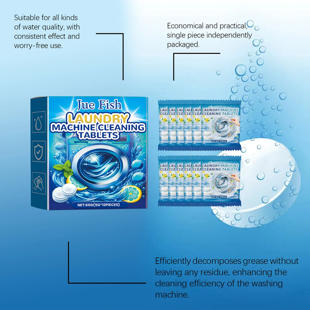 Jue-fish Laundry Machine Effervescent Tablets Descaling Cleaning Tank Stains Powerful Dirt Removal Washing Machine Cleaner Sheet