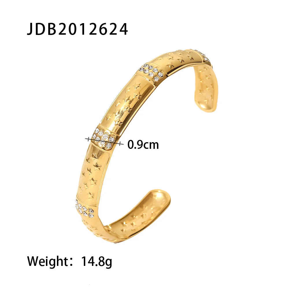 Uworld Simple Statement 18k Gold Color Cuff bracelet Stainless Steel Jewelry Waterproof Opening Cubic Zirconia Bangles For Women