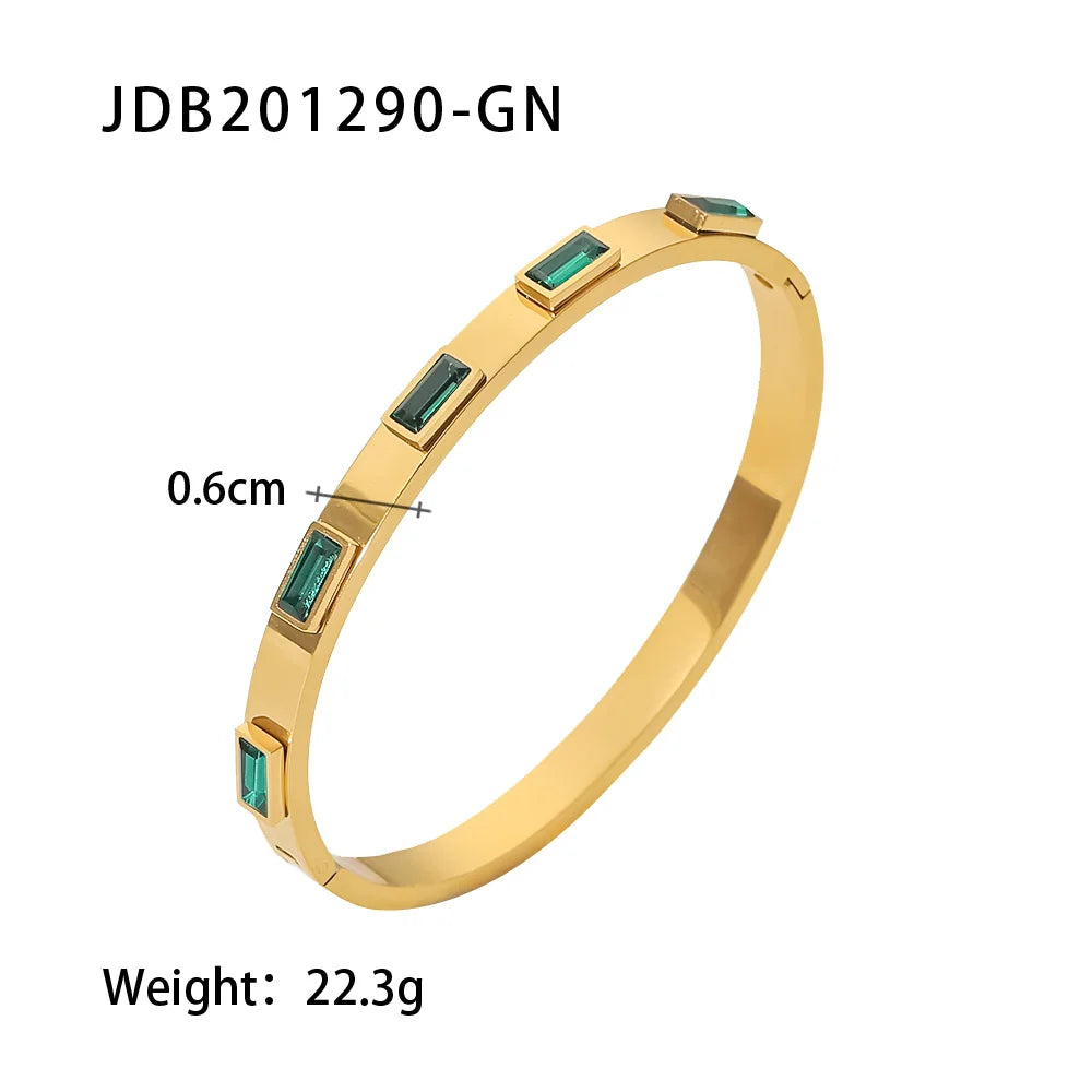 Uworld Simple Statement 18k Gold Color Cuff bracelet Stainless Steel Jewelry Waterproof Opening Cubic Zirconia Bangles For Women