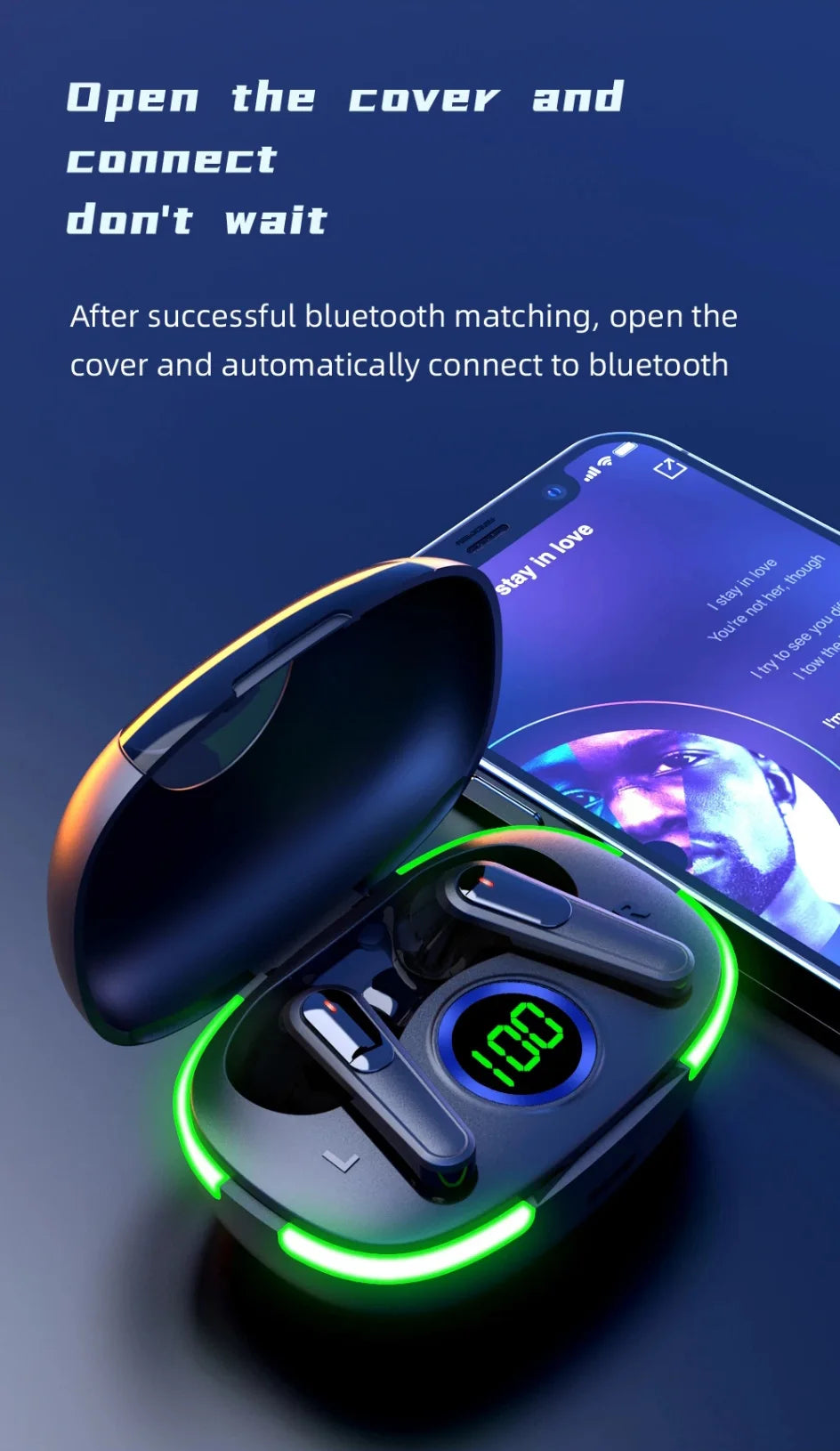 Bluetooth Earbuds Wireless Bluetooth Headset with Mic LED Display Earbuds Wireless Headphones Air Fone Bluetooth Earphones
