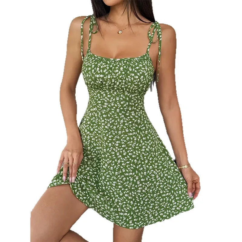 Women's Tie Shoulder Floral Print Mini Dress, A-Line Casual Summer Sundress