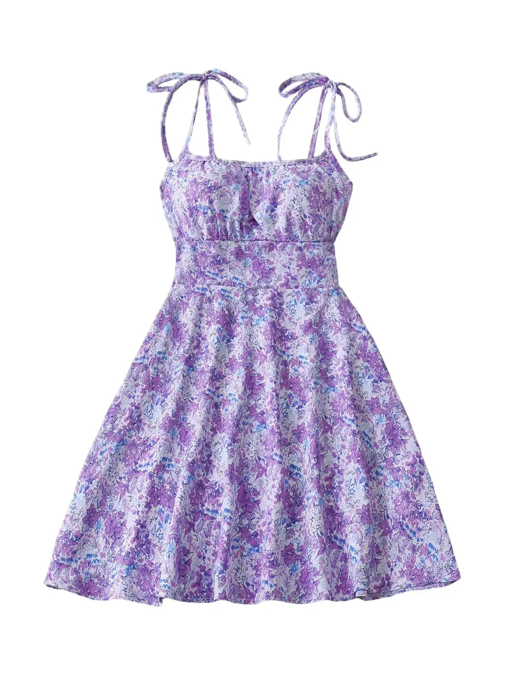 Women's Tie Shoulder Floral Print Mini Dress, A-Line Casual Summer Sundress