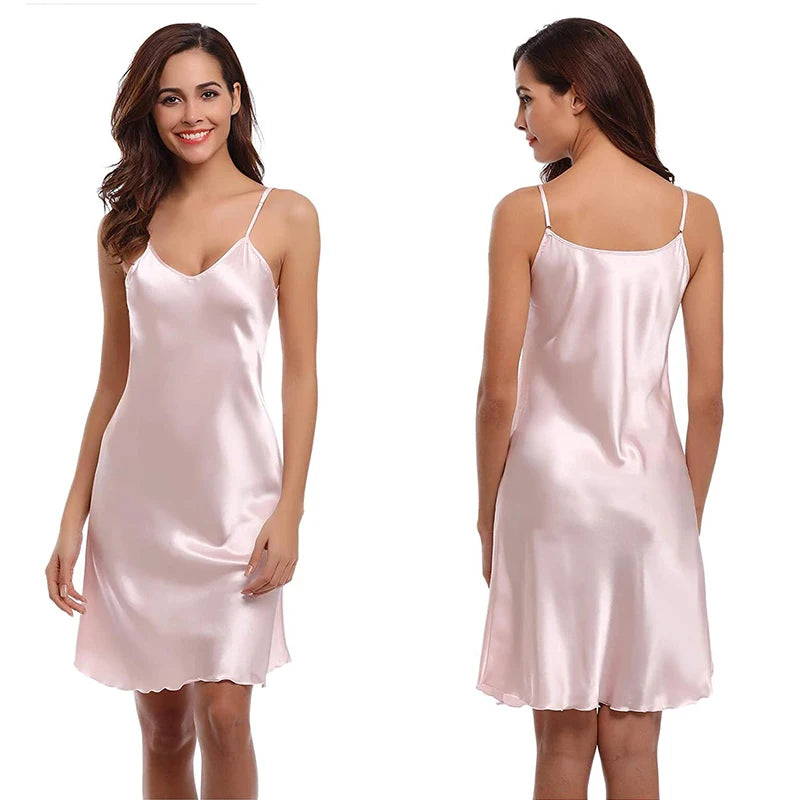 Oversize 3XL 4XL Female Satin Nightgown Lady Sexy Spaghetti Strap Night Dress Women Nighties Sleeveless Sleepwear Nightwear