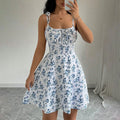 Women's Tie Shoulder Floral Print Mini Dress, A-Line Casual Summer Sundress
