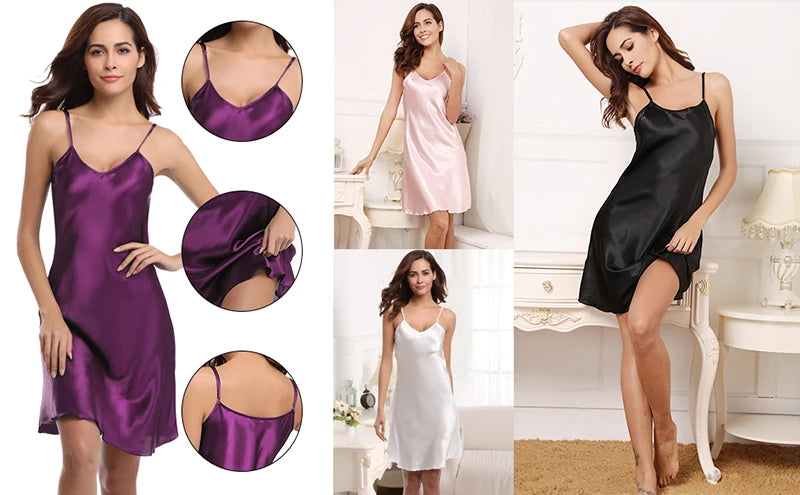 Oversize 3XL 4XL Female Satin Nightgown Lady Sexy Spaghetti Strap Night Dress Women Nighties Sleeveless Sleepwear Nightwear