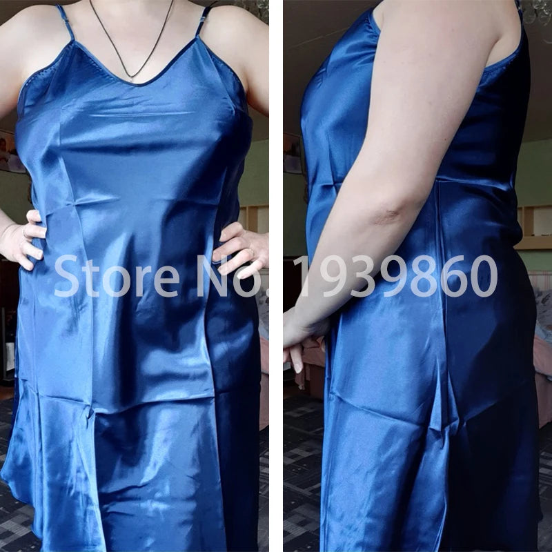 Oversize 3XL 4XL Female Satin Nightgown Lady Sexy Spaghetti Strap Night Dress Women Nighties Sleeveless Sleepwear Nightwear