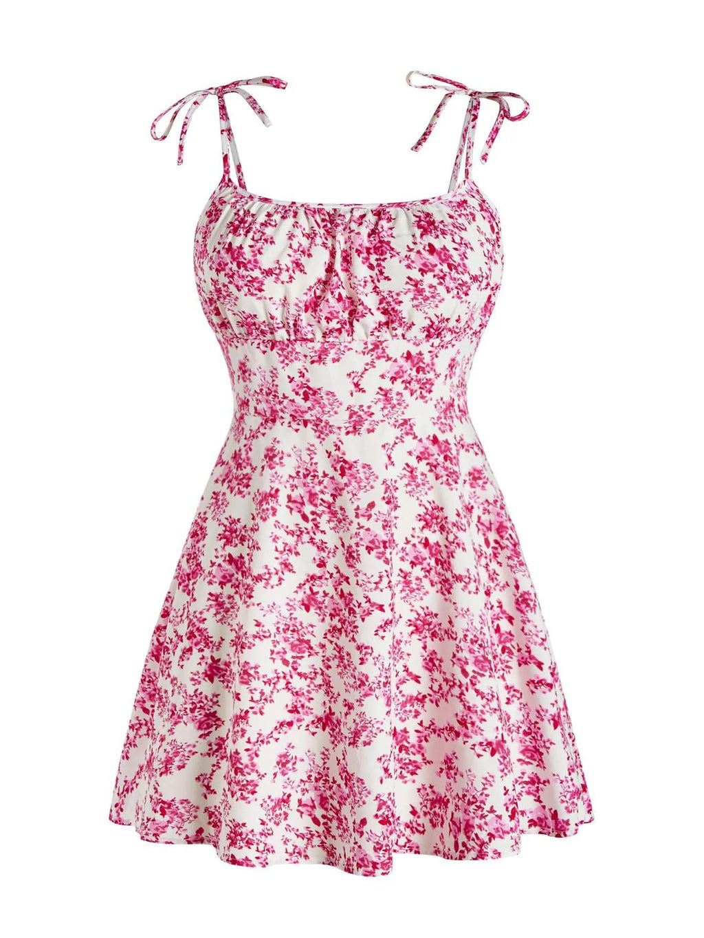 Women's Tie Shoulder Floral Print Mini Dress, A-Line Casual Summer Sundress