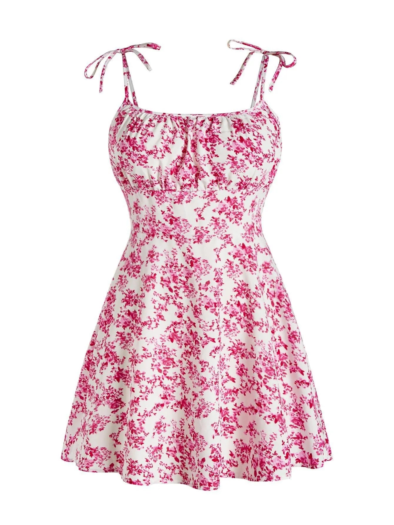 Women's Tie Shoulder Floral Print Mini Dress, A-Line Casual Summer Sundress