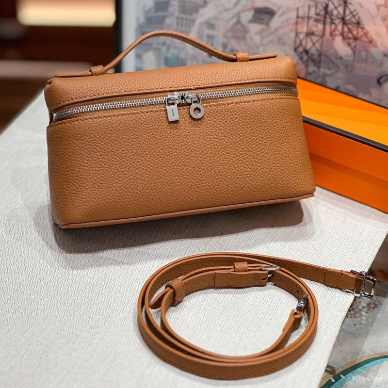 2024 New Lunch Box Bag Fashionable All-match Shoulder Bag Women's Top Layer Cowhide Crossbody Bag Business Commuter Hand-held Bag