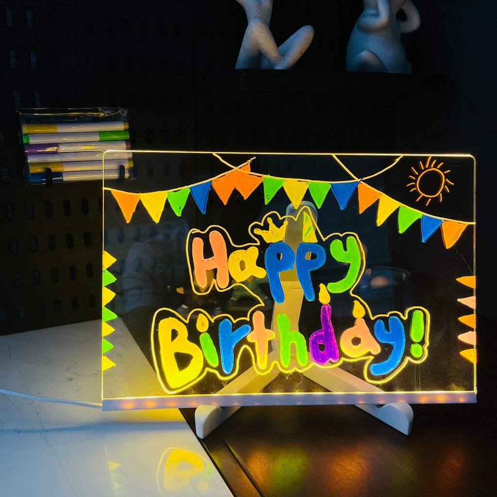 Children's Transparent Luminous Large Writing Board Household Erasable Small Whiteboard Acrylic Stand Message Board Cartoon with Light