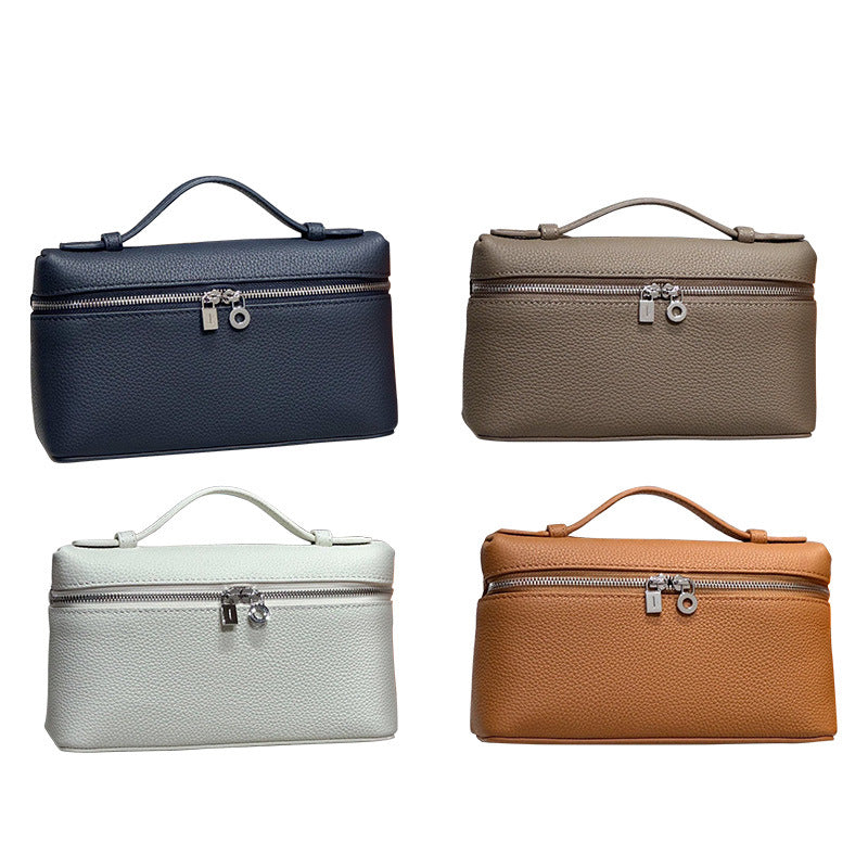 2024 New Lunch Box Bag Fashionable All-match Shoulder Bag Women's Top Layer Cowhide Crossbody Bag Business Commuter Hand-held Bag