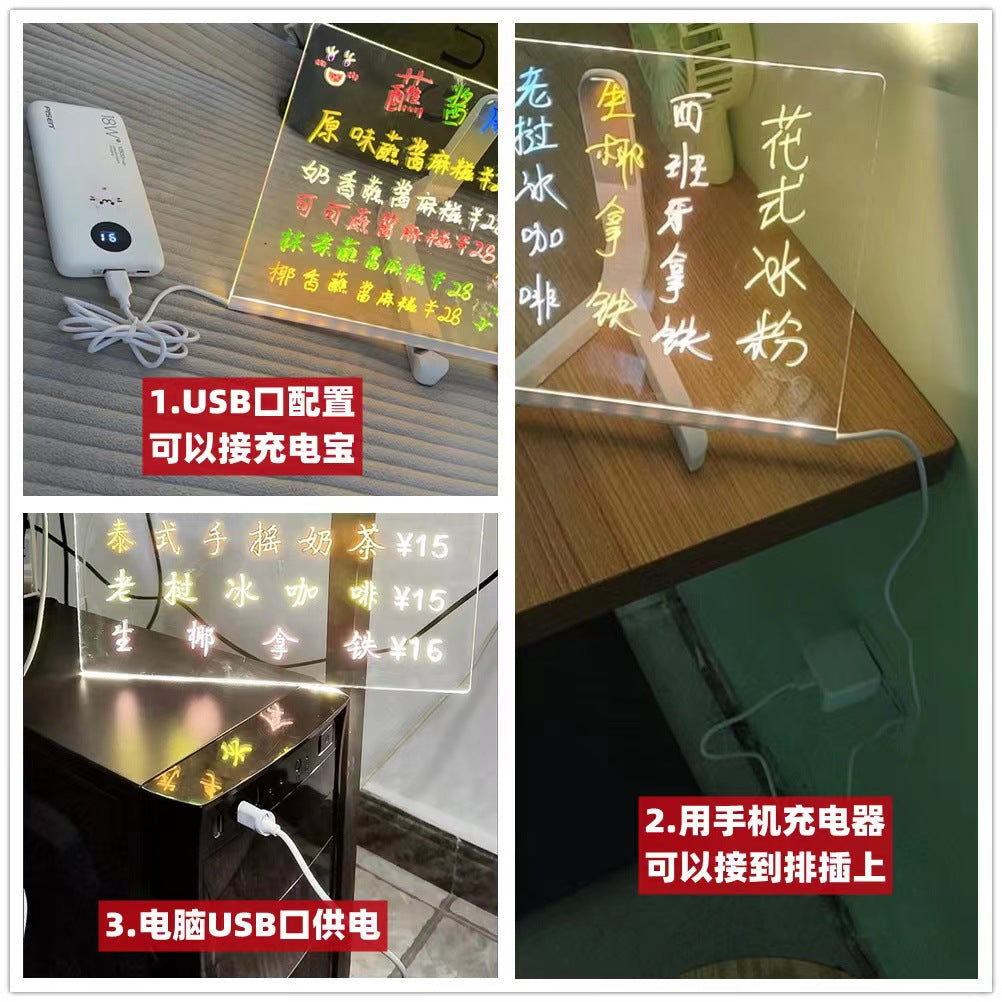 Children's Transparent Luminous Large Writing Board Household Erasable Small Whiteboard Acrylic Stand Message Board Cartoon with Light