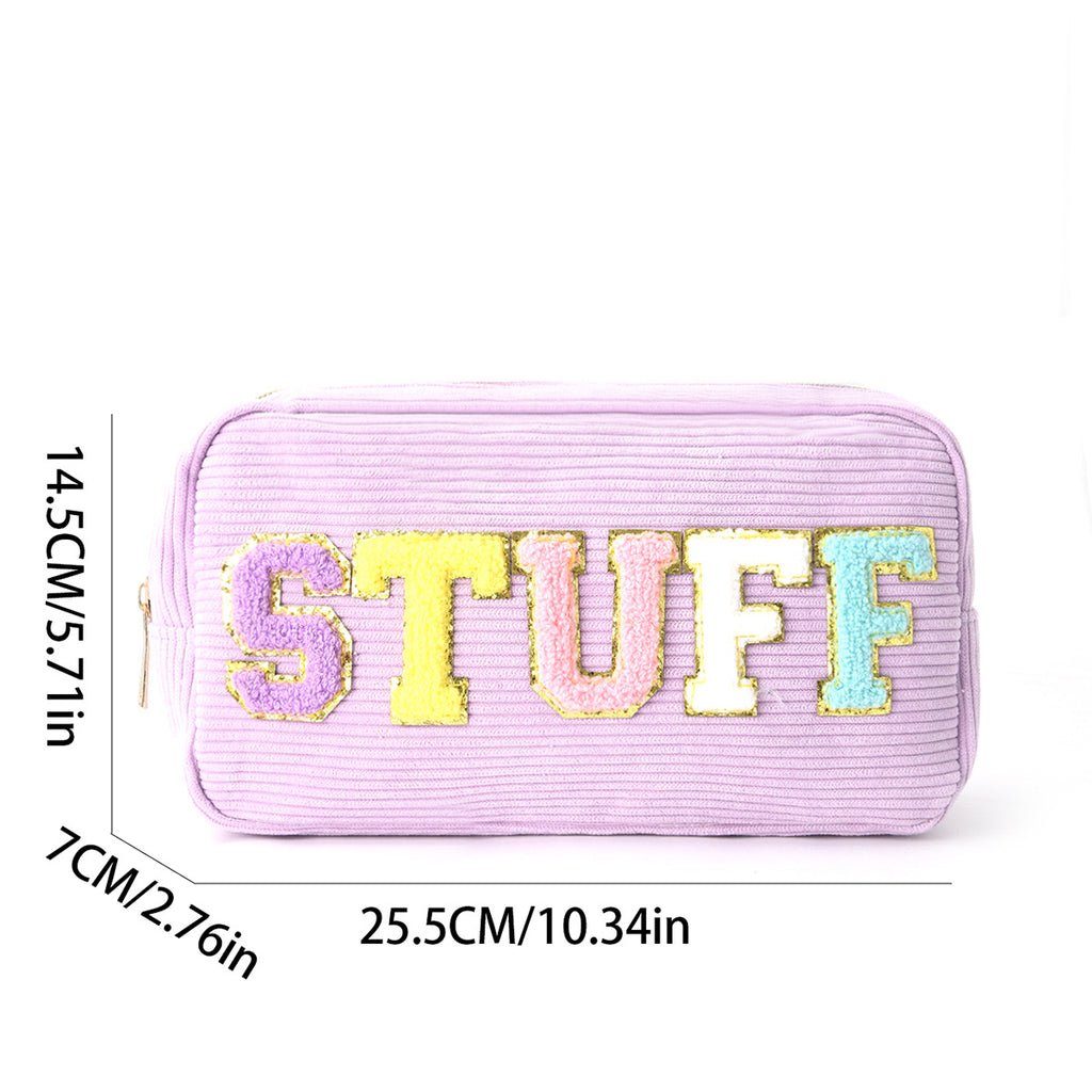 Amazon Corduroy Cosmetic Bag Cross Border Letter Embroidery Storage Bag Portable Toiletry Bag Large Capacity Cosmetic Bag