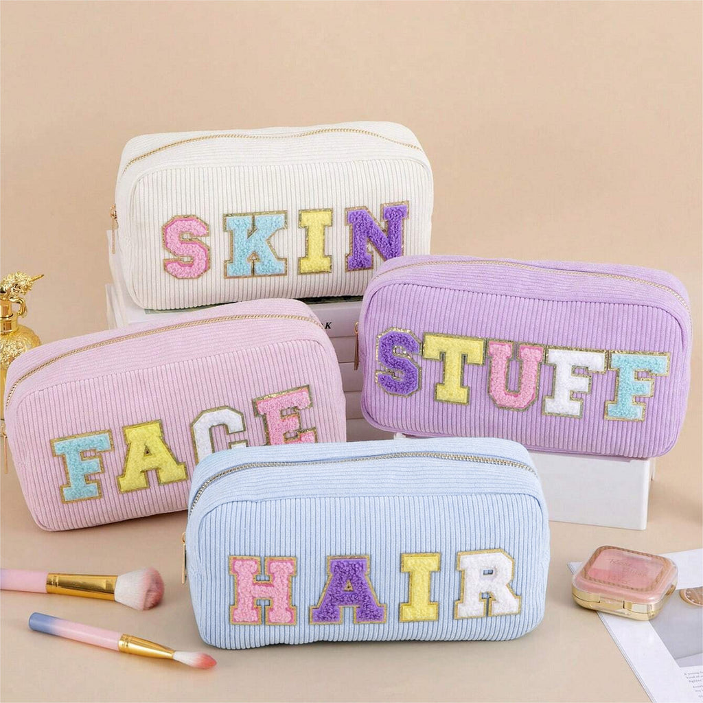 Amazon Corduroy Cosmetic Bag Cross Border Letter Embroidery Storage Bag Portable Toiletry Bag Large Capacity Cosmetic Bag