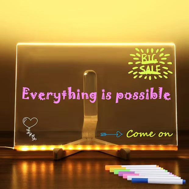 Children's Transparent Luminous Large Writing Board Household Erasable Small Whiteboard Acrylic Stand Message Board Cartoon with Light