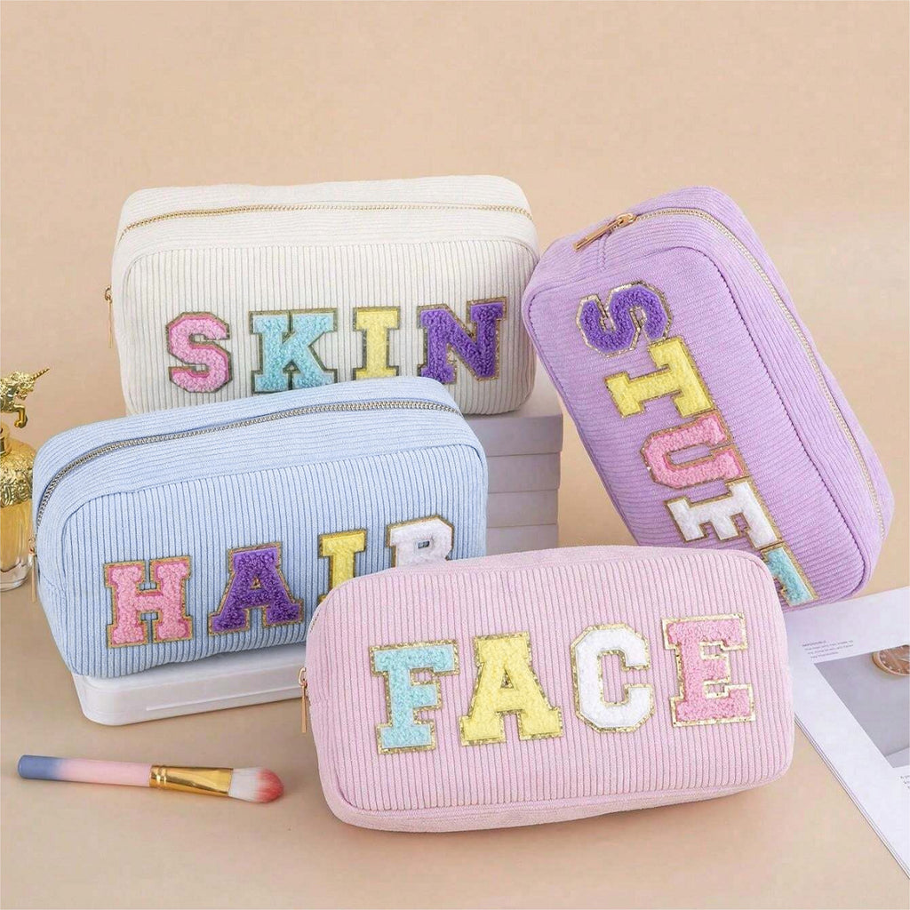 Amazon Corduroy Cosmetic Bag Cross Border Letter Embroidery Storage Bag Portable Toiletry Bag Large Capacity Cosmetic Bag