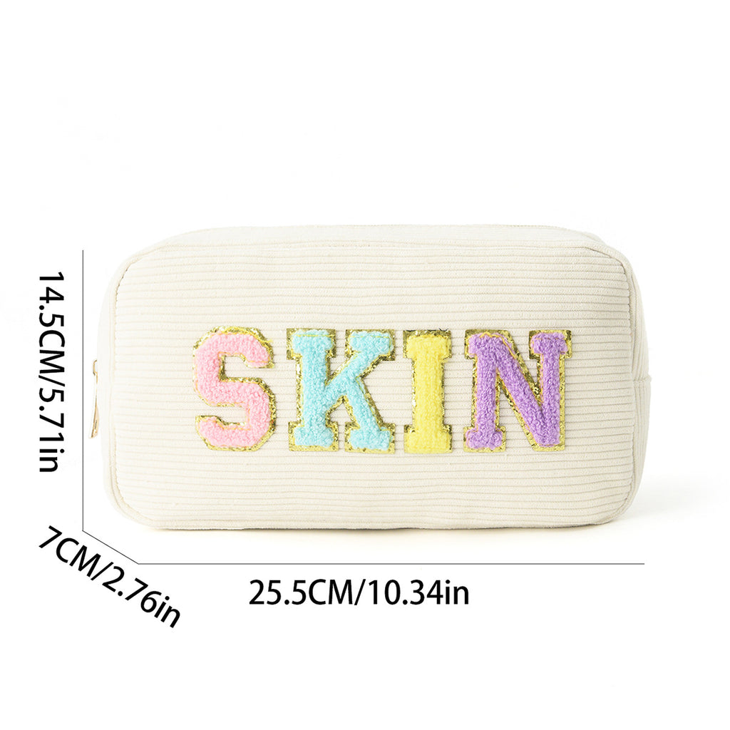 Amazon Corduroy Cosmetic Bag Cross Border Letter Embroidery Storage Bag Portable Toiletry Bag Large Capacity Cosmetic Bag