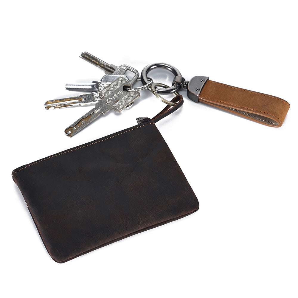 Cross-Border Crazy Horse Leather Short Coin Purse Card Holder, Lightweight Portable Coin Storage Bag, Small Wallet, Genuine Leather Vintage Bag