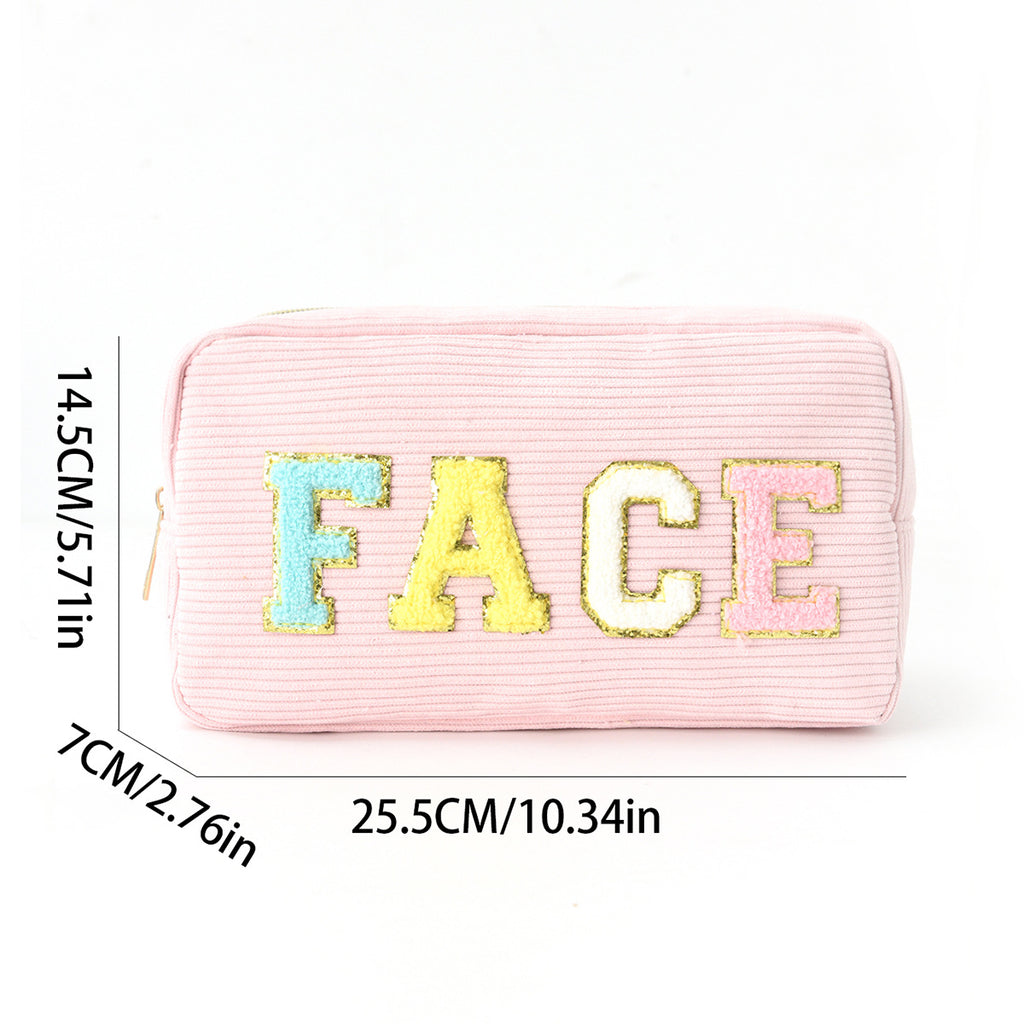 Amazon Corduroy Cosmetic Bag Cross Border Letter Embroidery Storage Bag Portable Toiletry Bag Large Capacity Cosmetic Bag