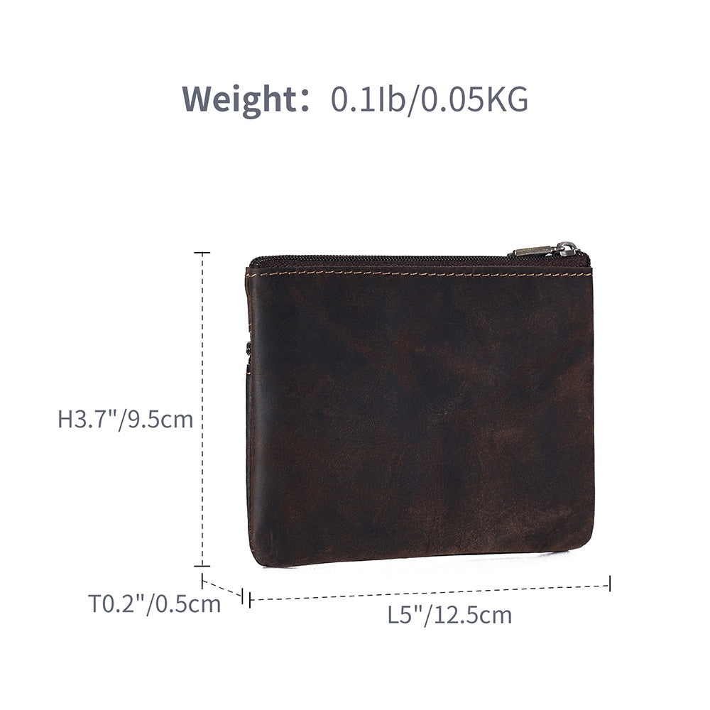 Cross-Border Crazy Horse Leather Short Coin Purse Card Holder, Lightweight Portable Coin Storage Bag, Small Wallet, Genuine Leather Vintage Bag