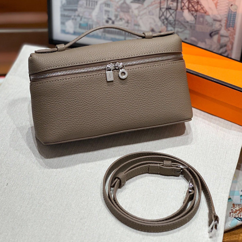 2024 New Lunch Box Bag Fashionable All-match Shoulder Bag Women's Top Layer Cowhide Crossbody Bag Business Commuter Hand-held Bag