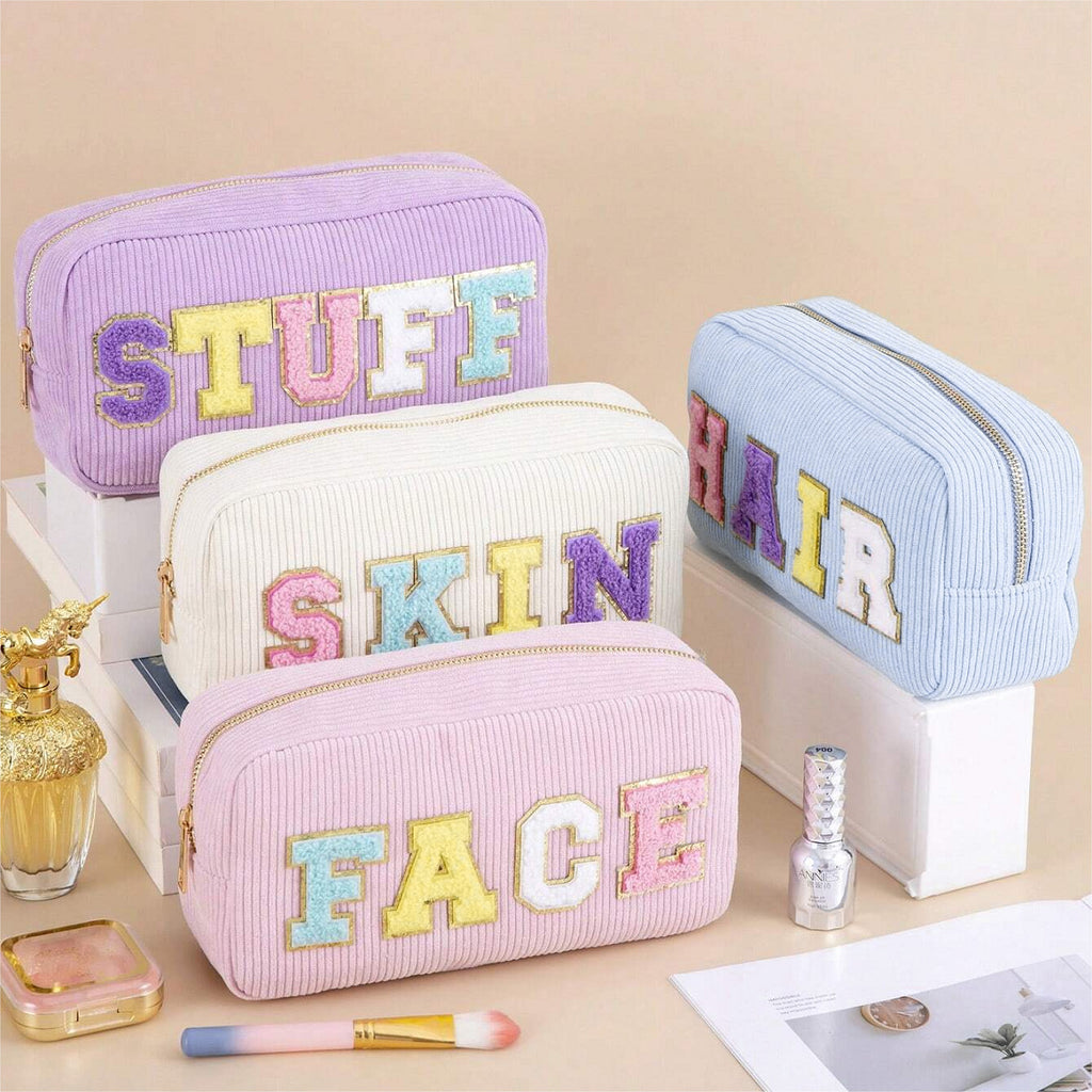Amazon Corduroy Cosmetic Bag Cross Border Letter Embroidery Storage Bag Portable Toiletry Bag Large Capacity Cosmetic Bag