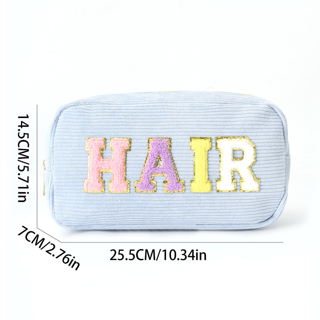 Amazon Corduroy Cosmetic Bag Cross Border Letter Embroidery Storage Bag Portable Toiletry Bag Large Capacity Cosmetic Bag