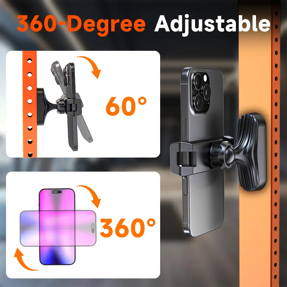 LRBH Magnetic Phone Holder, 360° Adjustable Retractable Clamp Universal Hands-Free for Gym, Forklift, Kitchen, Fits All Phones