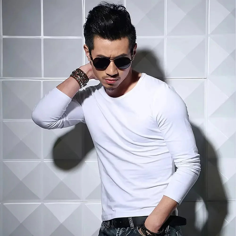 2026 MRMT Men's Long Sleeved T-shirt Round Collar Man T shirt Slim Shirt Solid Color Men T-shirt Tops Tees