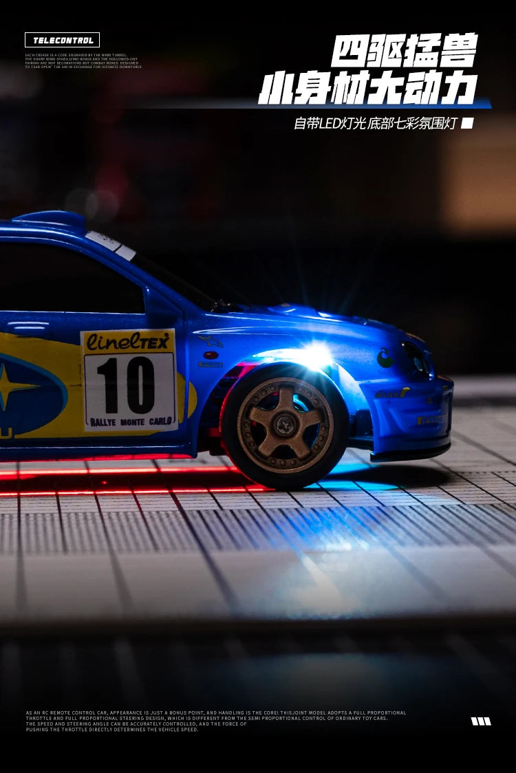 1:43 Mini High Speed Drift 4WD LED Semi proportional Racing Car For Mazda RX7 Subaru Children Remote Control Car Model Toy