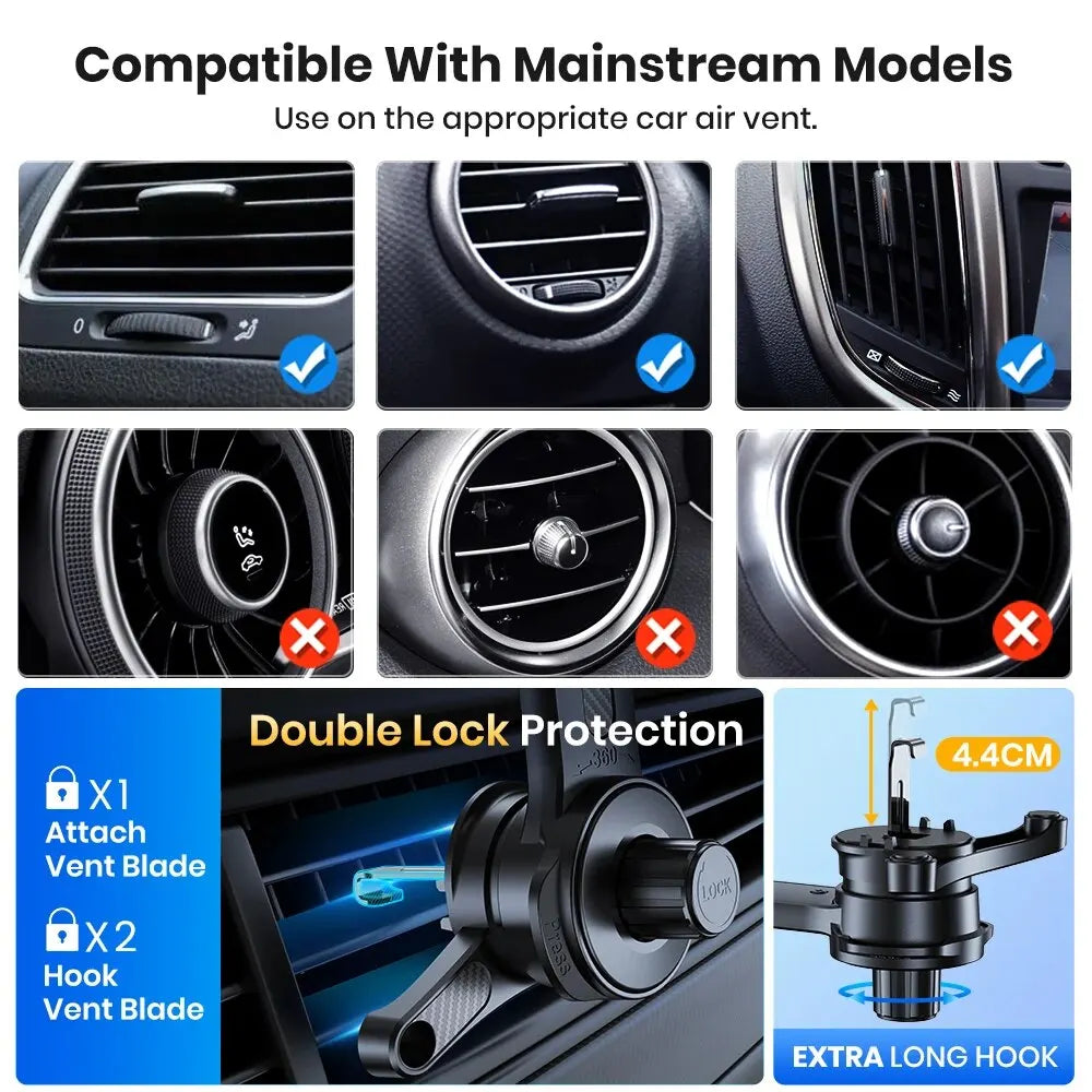 TOPK Car Phone Mount Holder, 3-Point Support 360° Rotating Extended Arm Metal Hook Superior Stability Phone Holder for Car Cars