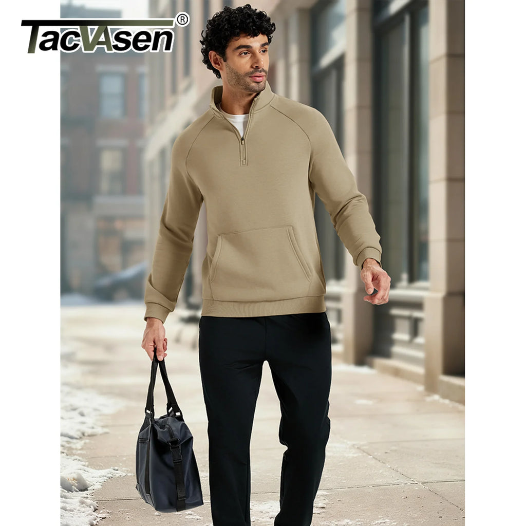 TACVASEN Mens Quarter Zip Pullover Antumn Winter Athletic Warm Sweatshirt Casual 1/4 Zip Fleece Lined Sweater With Pockets Tops