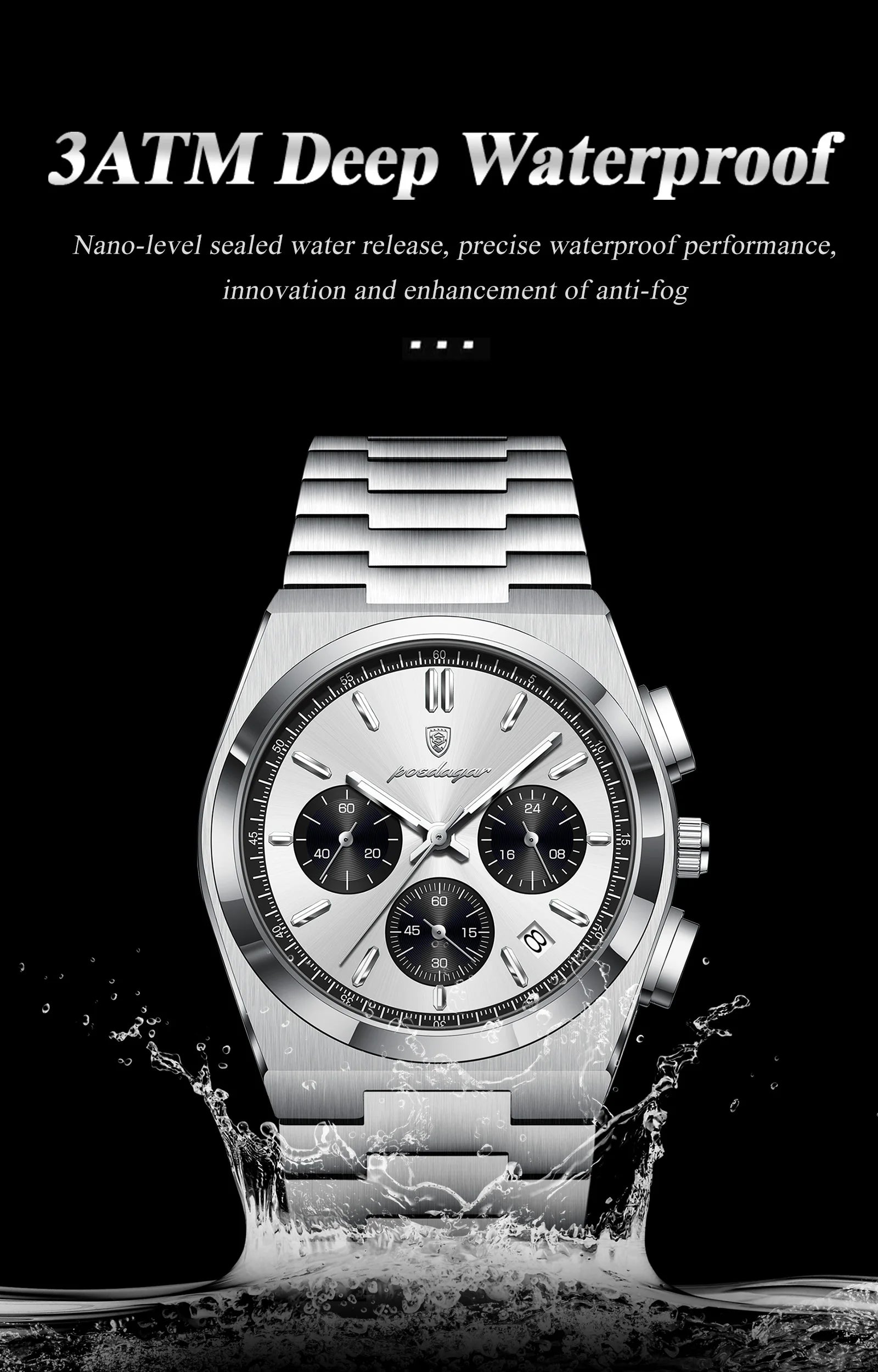 POEDAGAR Top Business Men's Watch Chronograph Date Stainless Steel Classic Man Clock Waterproof Luminous Quartz Watches For Men