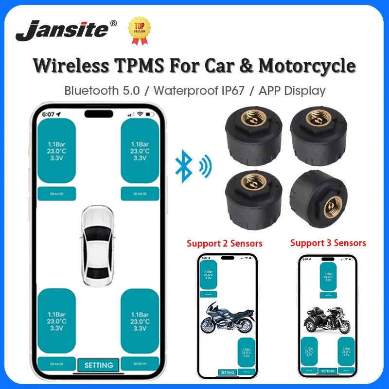 Car TPMS Wireless Bluetooth 5.0 Tire Pressure Monitoring System Mobile Phone Display Tyre Sensors Motorcycle For Android IOS