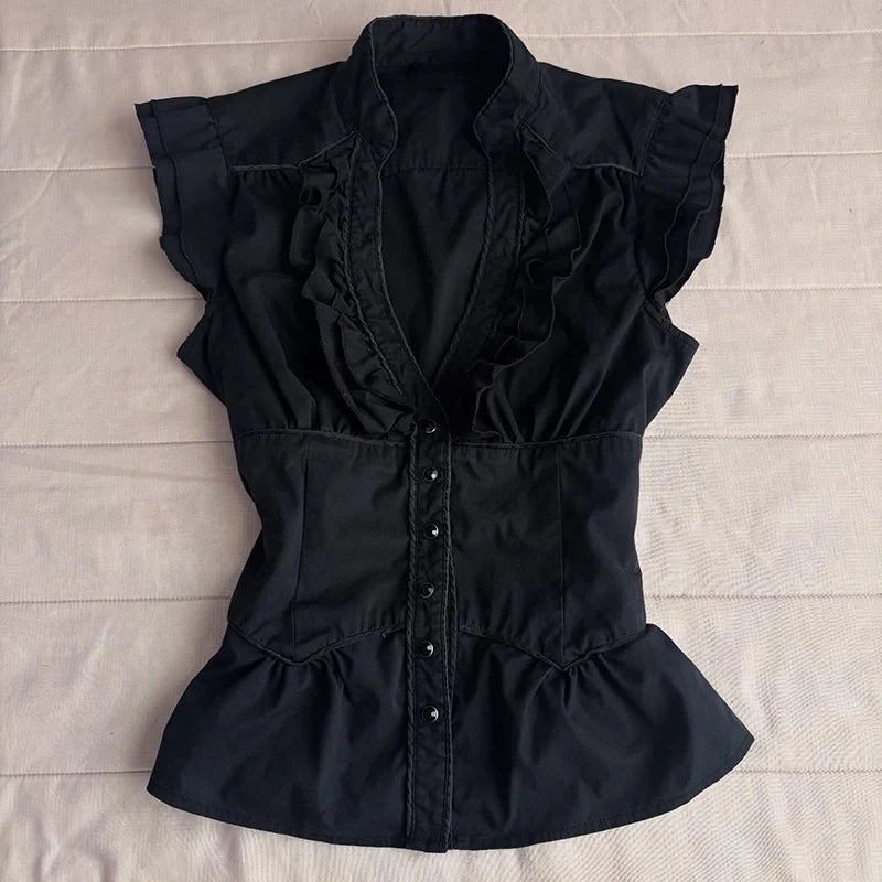 Y2K Gothic style aesthetic tops square neck womens style retro Harajuku fashion casual fairy style sweet and cute emotional girl